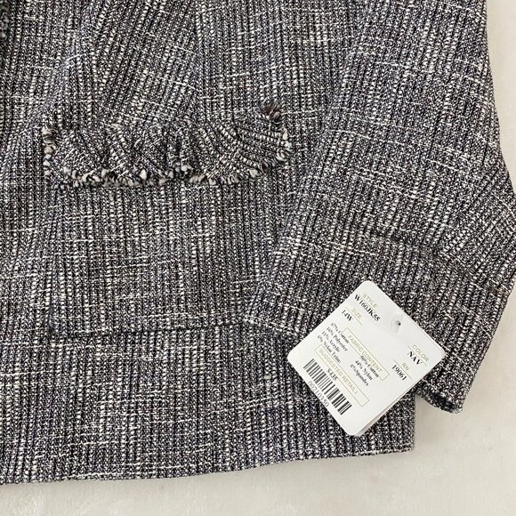 Doncaster Navy Blue White Tweed Ruffle Trim Full Zip Blazer Jacket Women's 14W - Picture 7 of 15